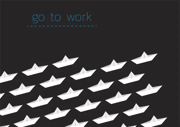 Ga naar het werk met een gevouwen papier boot — Stockvector