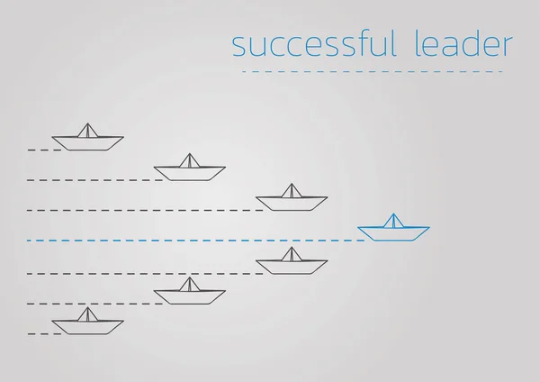 Líder de sucesso com um barco a vapor de papel dobrado — Vetor de Stock