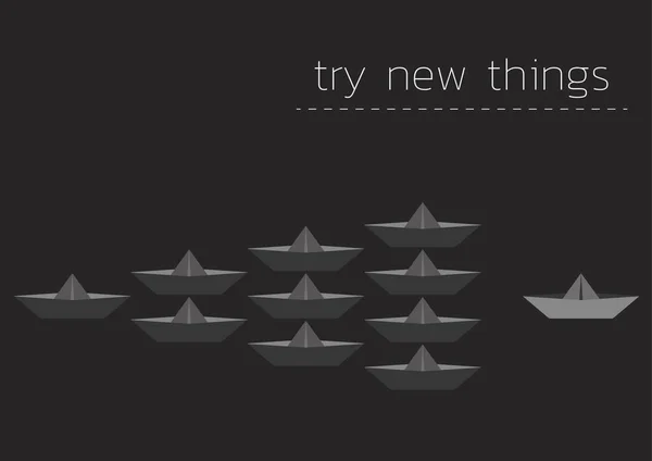 Essayer de nouvelles choses avec un bateau en papier plié — Image vectorielle