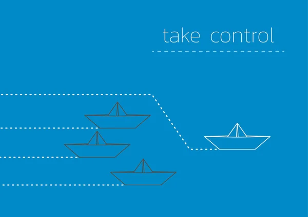 Neem de controle met een gevouwen papier boot — Stockvector