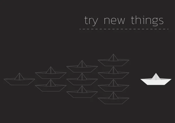 Prova nya saker med en hopfälld pappers båt — Stock vektor