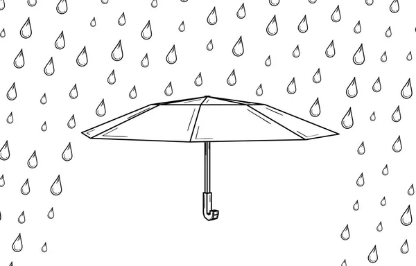 Paraguas abierto como protección contra la lluvia y gotas de lluvia — Vector de stock