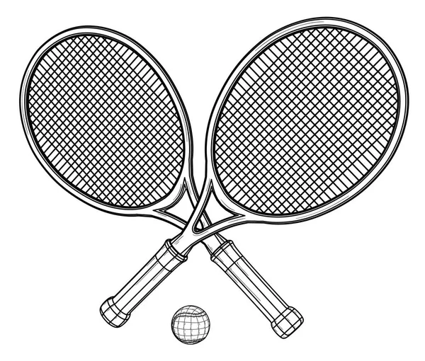 2 つのテニス ラケットとボール. — ストックベクタ