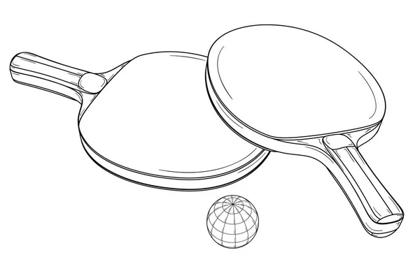 Два настільних тенісу або пінг-понг ракетки і м'яч . — стоковий вектор