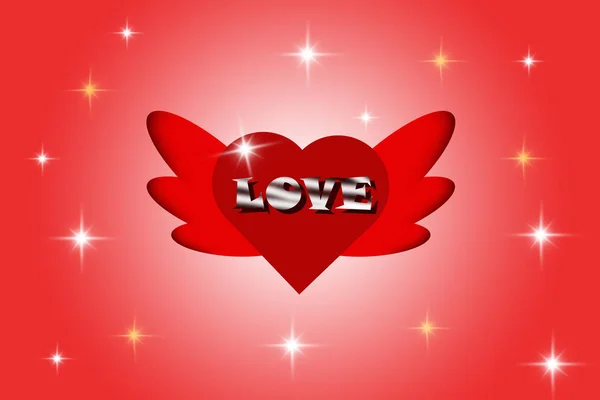 Love messages in red heart shaped with wings on a red background and the concept of love expression