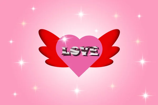 Láska Zprávy Tvaru Růžové Srdce Křídly Růžové Pozadí Výraz Výraz — Stock fotografie