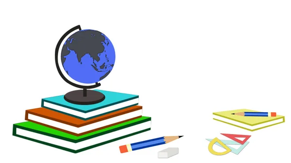 The world on books and learning materials on a white background from an endless learning concept.
