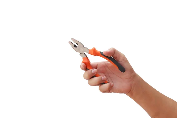 Human Hand Holding Wrench Mechanic Tool Repairing Isolated White Background — Stock Photo, Image