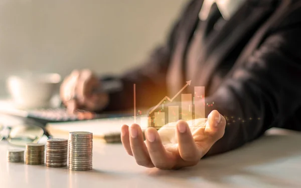 Finanzwachstumsdiagramm Liegt Vor Geschäftsleute Dokumentieren Bürofinanzierung Finanzideen Und Kreditinvestitionen — Stockfoto