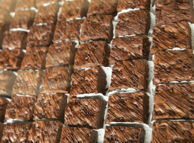 Brownie kek Çikolata, bir tepsi üzerinde yerleştirilen fırın, hizmet için hazır alınan ile karışık