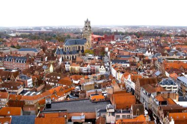 Bruges. Belçika. Ortaçağ şehrin panoramik görünüm
