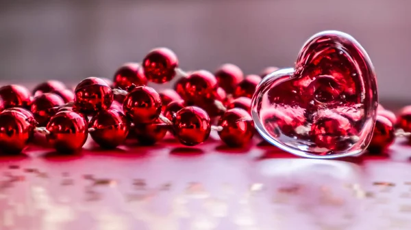 Coeur Transparent Brillant Perles Parfait Fond Carte Voeux Saint Valentin — Photo