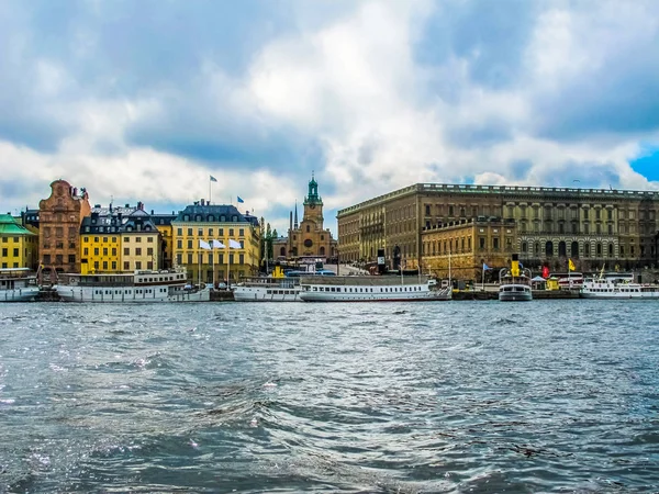 Panoramavy Från Utflykt Båten Kungliga Slottet Turistbåtar Och Waterfront Husen — Stockfoto
