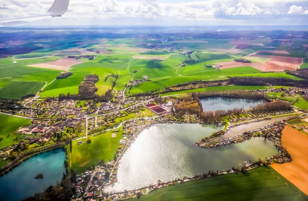 Aerial view of village landscape near Paris France on sunny day — Stock Photo, Image