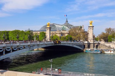Par'daki Seine Nehri üzerinde tarihi köprü (Pont Alexandre III)