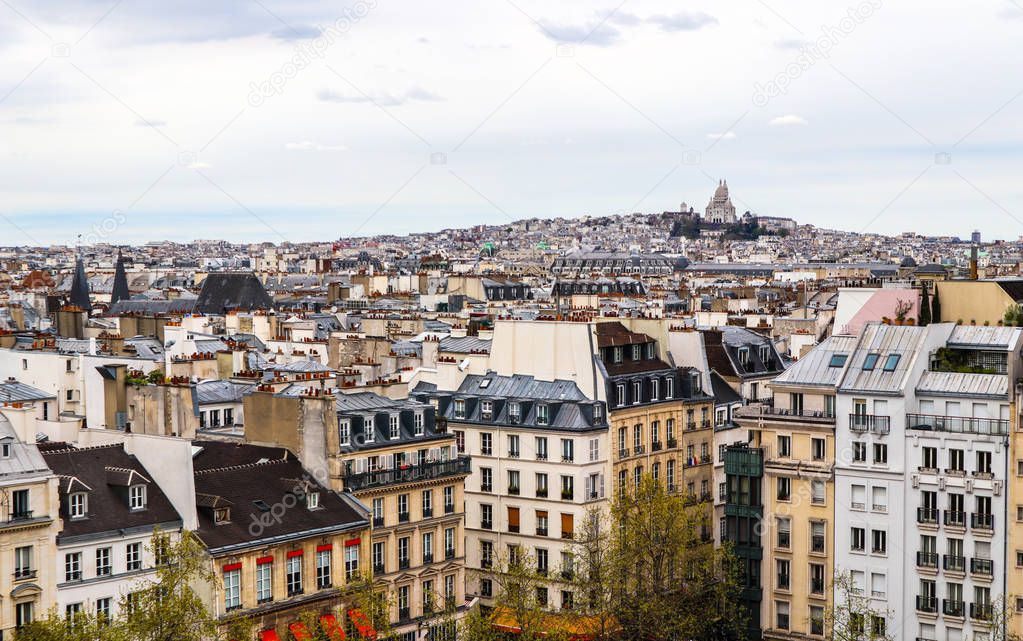 View of Paris city from Center of Pompidou in spring. France. Ap