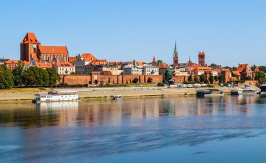 Panoramic view of Torun city and Wisla (Vistula) river in sunny  clipart
