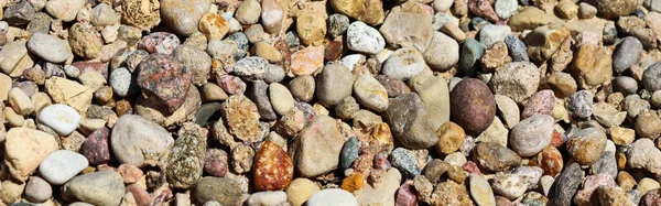 Verschiedene Kieshaufen Für Den Hintergrund Scharfe Nahaufnahmen Steine Für Den — Stockfoto