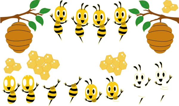 Söt Bee Maskot Serien Vacker Söt Bee Cartoon Söt Bee — Stock vektor