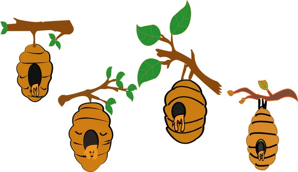 Nest or vespiary of wild bees isolated on white background. Vector cartoon close-up illustration. - Images vectorielles