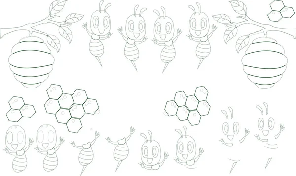 Χαριτωμένο Bee Σειρά Μασκότ Κινούμενων Σχεδίων Όμορφη Χαριτωμένο Μελισσών Κινουμένων — Διανυσματικό Αρχείο