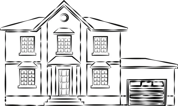 Casas Exterior Vector Ilustración Vista Frontal Con Techo Moderna Adosado — Vector de stock