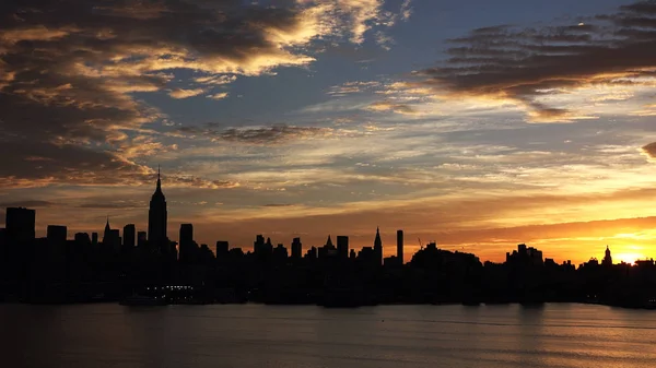 Skyline New York City Con Grattacieli Urbani Tramonto — Foto Stock