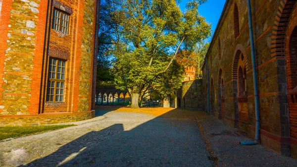 Krakow / Polonya - 23 Mart 2018: Wawel kalesine giden yol. Kuleler ve kale duvarları. Cracow