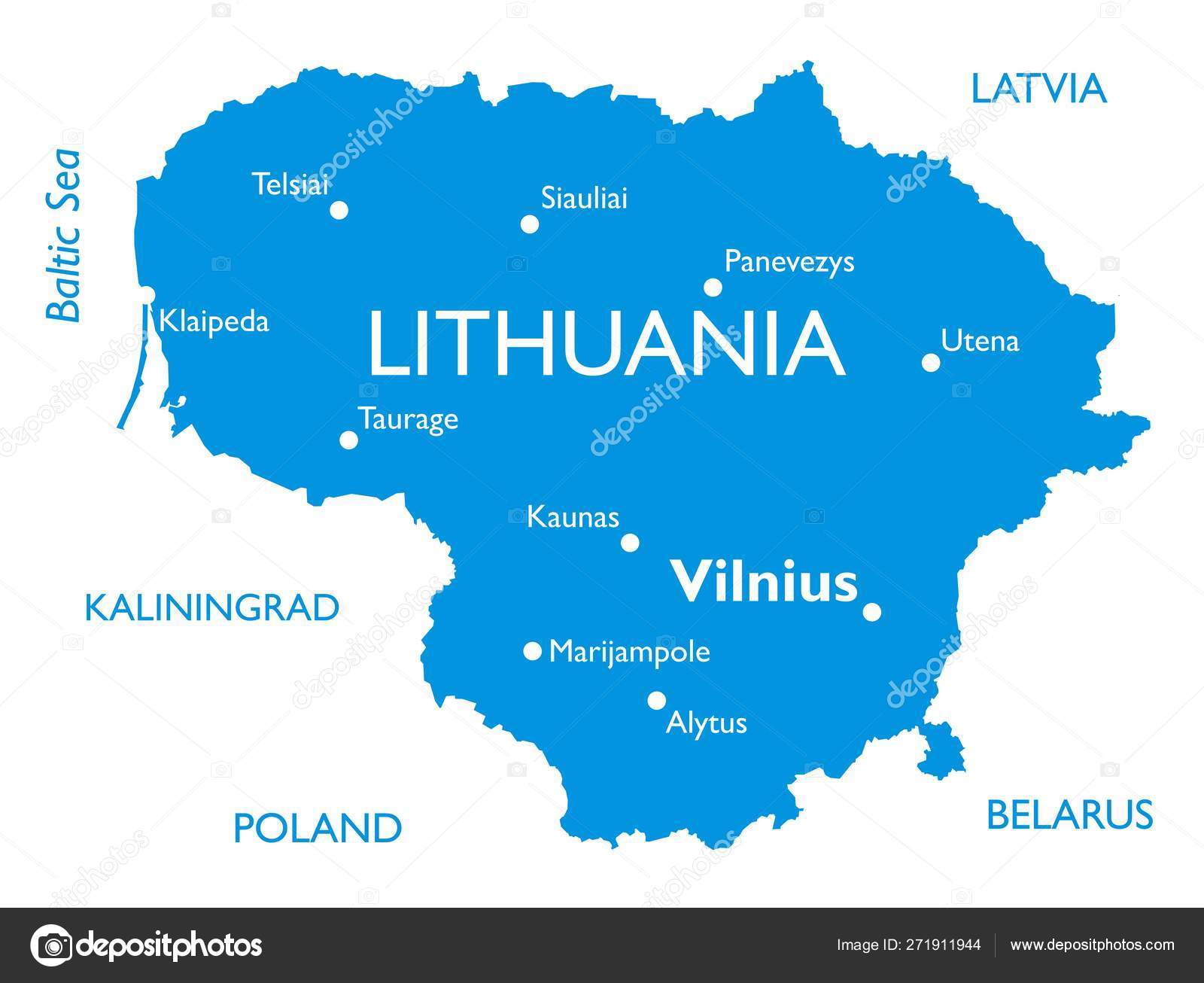 リトアニアのベクトル地図 都市名を使用した詳細マップの概要 Stock Vector by ©lynx_v 271911944