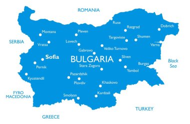 Bulgaristan Vektör haritası | Şehir adlarıyla ayrıntılı harita yı anahat