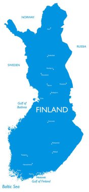 Finlandiya Vektör haritası | Şehir adlarıyla ayrıntılı harita yı anahat