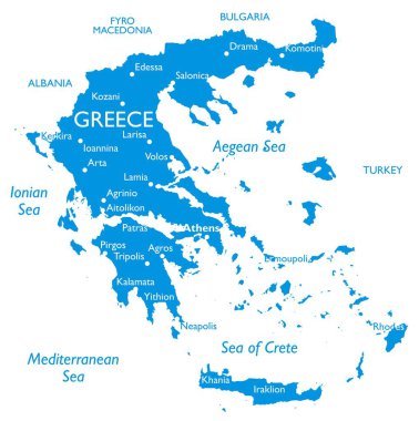 Yunanistan Vektör haritası | Şehir adlarıyla ayrıntılı harita yı anahat