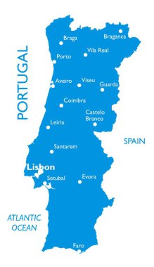 Portekiz Vektör haritası | Şehir adlarıyla ayrıntılı harita yı anahat