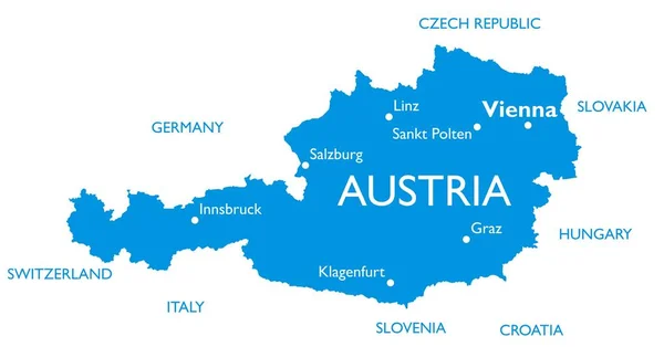 Vektorkarte Von Österreich Übersichtskarte Mit Stadtnamen — Stockvektor