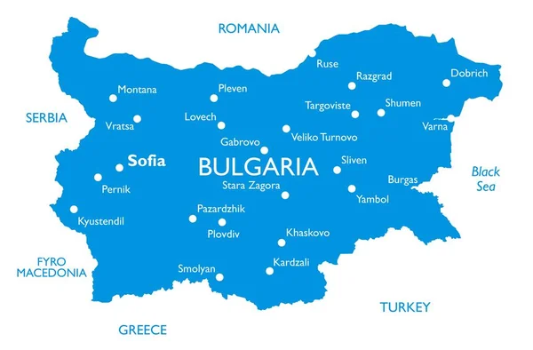 Vector Kaart Van Bulgarije Gedetailleerde Overzichtskaart Met Plaatsnamen — Stockvector