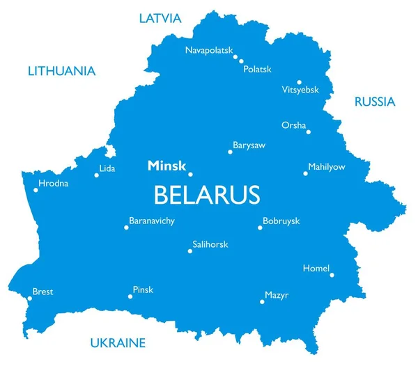 ベラルーシのベクトル地図 都市名を使用した詳細マップの概要 — ストックベクタ