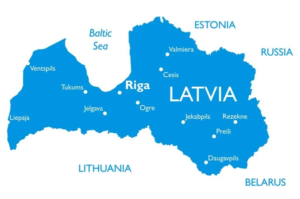 Векторна Карта Латвії Схема Детальної Мапи Назвами Міст — стоковий вектор