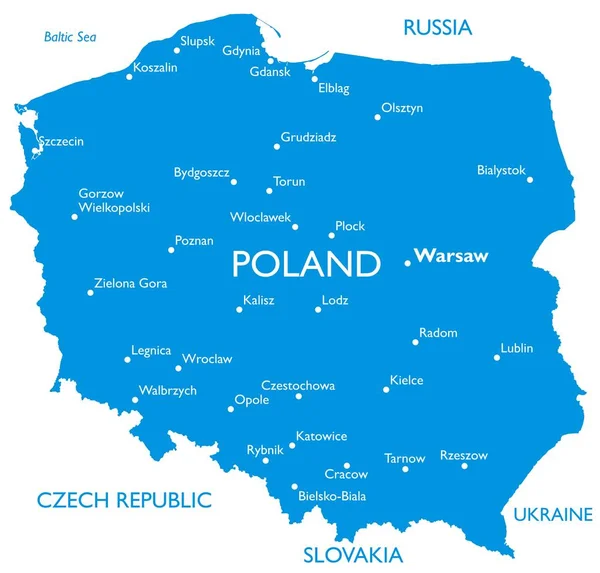 Mappa Vettoriale Polonia Liguoutline Mappa Dettagliata Con Nomi Delle Città — Vettoriale Stock