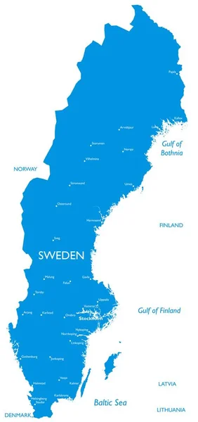 Mapa Vetor Suecia Suecia Mapa Detalhado Com Nomes Cidades — Vetor de Stock