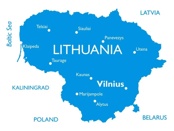 Vector Map Lithuania Outline Detailed Map City Names — Stock Vector