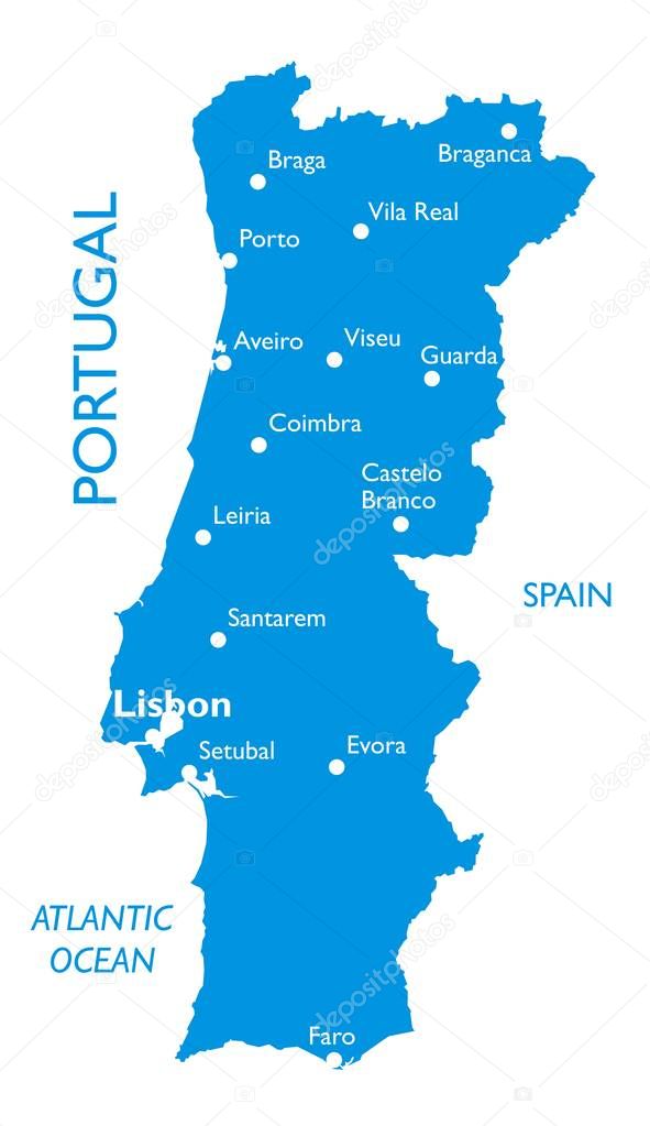 Vector map of Portugal | Outline detailed map with city names
