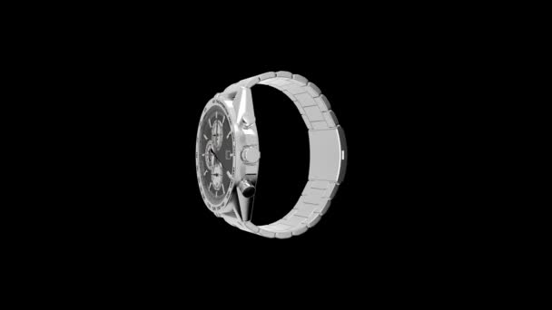 3Dモデル機械式腕時計の形のアニメーション黒い背景に時計の動きのデザインを実行時間 — ストック動画