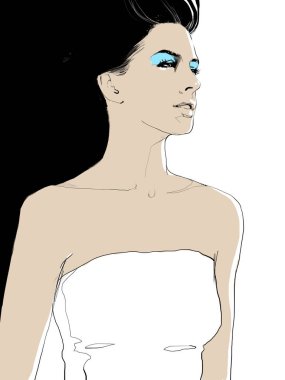 Genç güzel kadın moda-illüstrasyon suluboya portre çizmek 