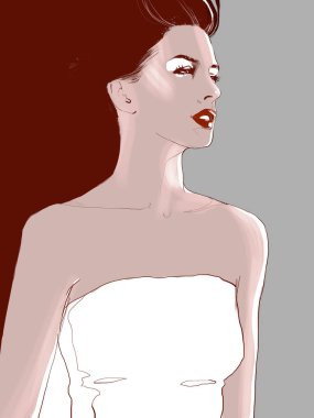 Genç güzel kadın moda-illüstrasyon suluboya portre çizmek 