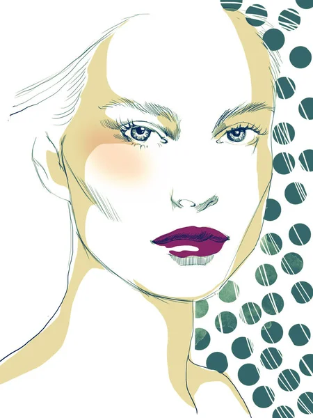 Young Beautiful Woman Fashion Illustration Watercolour Draw Portrait — Stock Photo, Image