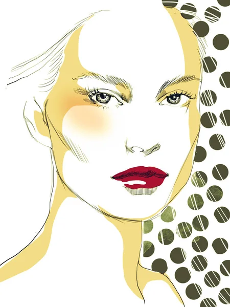 Young Beautiful Woman Fashion Illustration Watercolour Draw Portrait — Stock Photo, Image