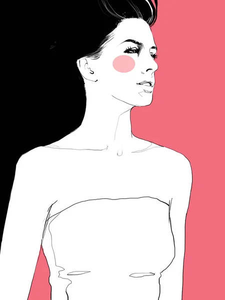 Młoda Kobieta Piękna Ilustracja Moda Akwarela Narysować Portret Obraz Stockowy