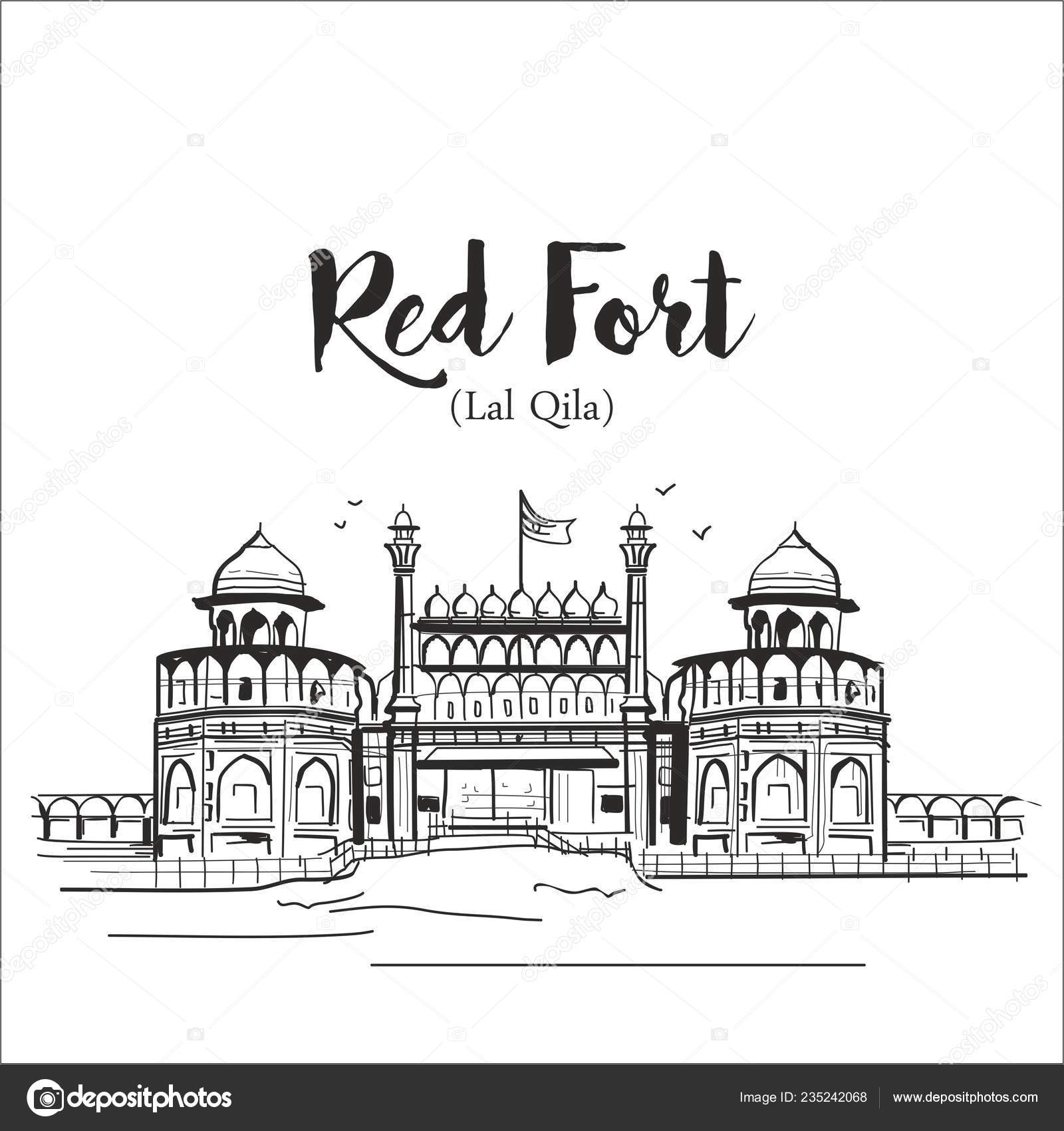 Indian Monument Red Fort Lal Qila Vector Illustration Stock Vector by ...