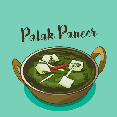 Hint geleneksel yemekleri Palak paneer vektör çizim