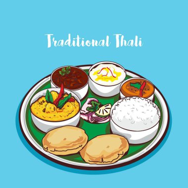 Traditional Indian thali vector illustration. clipart